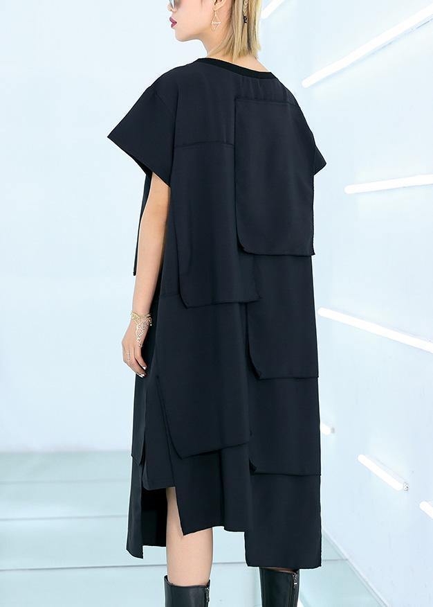100% black Cotton clothes For Women asymmetric daily summer Dress - SooLinen