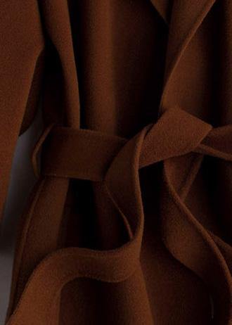 Luxury Oversize Trench Coat Coat Brown Notched Tie Waist Woolen Coat Women - SooLinen