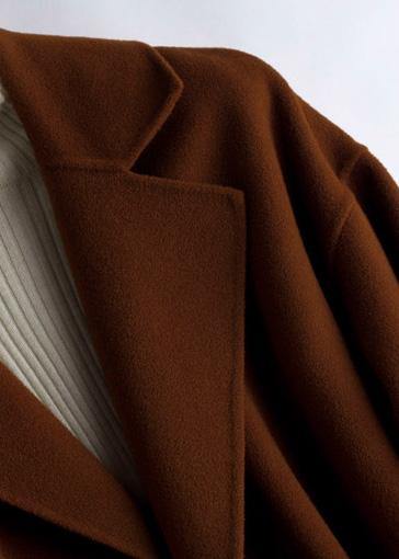 Luxury Oversize Trench Coat Coat Brown Notched Tie Waist Woolen Coat Women - SooLinen