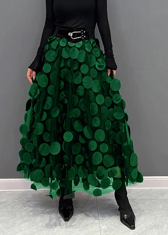 Elegant Khaki Dot Patchwork Tulle Skirt Fall