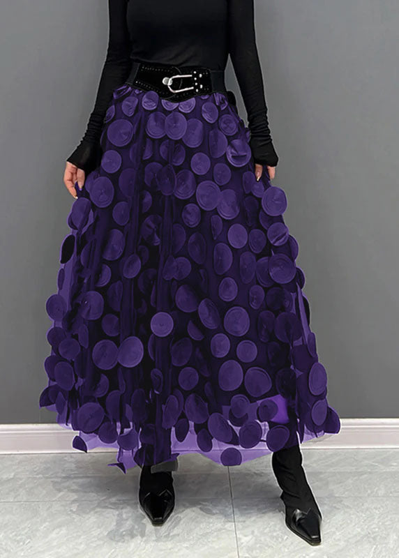 Elegant Khaki Dot Patchwork Tulle Skirt Fall
