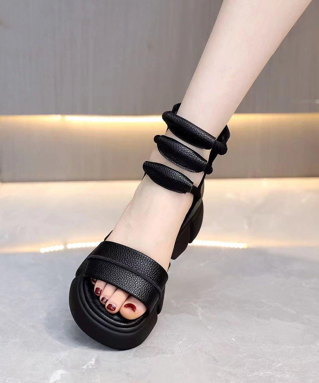 2025 Brown Open Toe Platform Sole Casual Roman Cool Boots