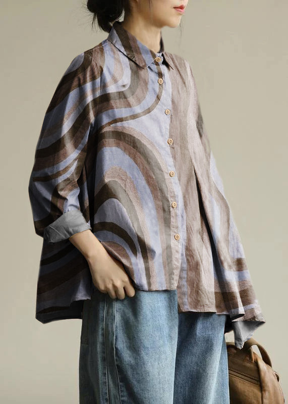 Organic khaki Tunic lapel asymmetric short shirt