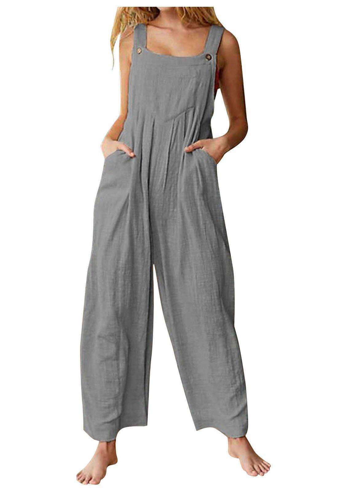 Beautiful Pockets Patchwork Button Jumpsuit pants - SooLinen