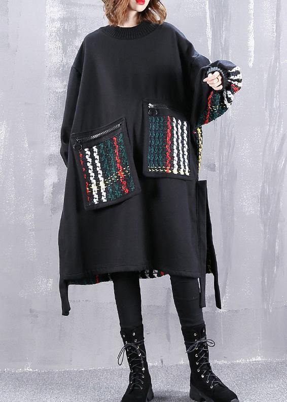 Beautiful Black Cotton Clothes Women Patchwork Oversized Side Open Dress - SooLinen