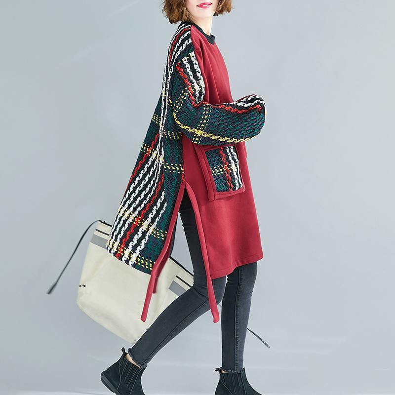 Beautiful Black Cotton Clothes Women Patchwork Oversized Side Open Dress - SooLinen