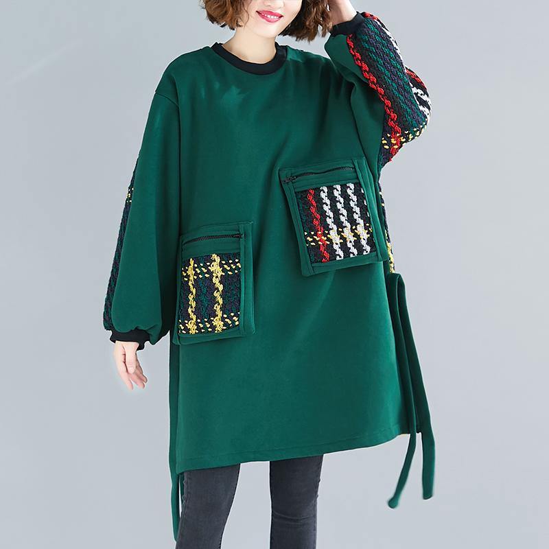 Beautiful Black Cotton Clothes Women Patchwork Oversized Side Open Dress - SooLinen