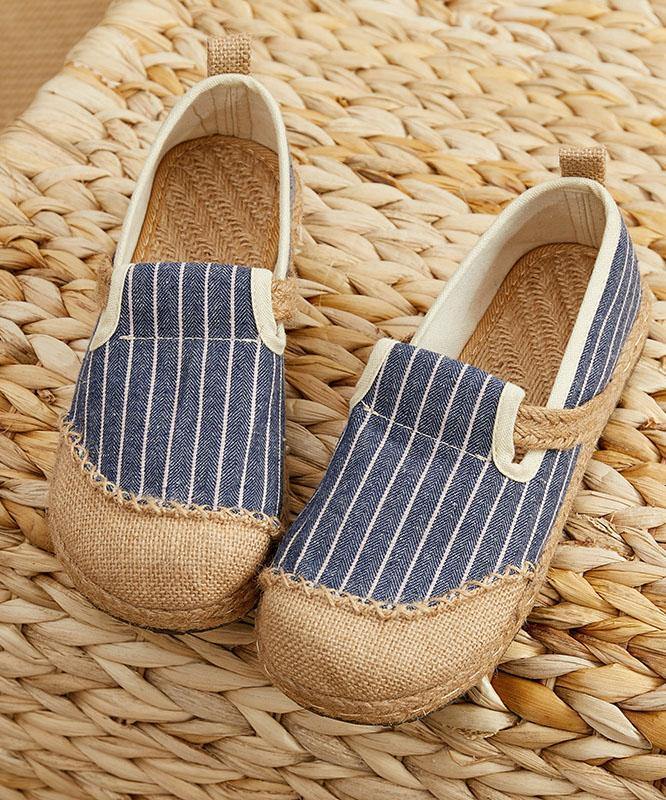 Beige Striped Cotton Linen Flat Flat Shoes For Women - SooLinen