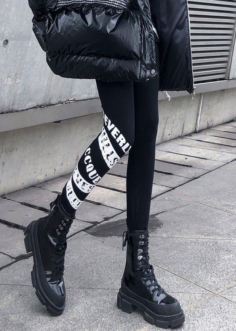 Black leggings female winter large size high waist nine points feet pants women - SooLinen