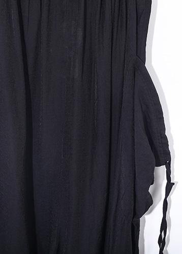 Black loose drawstring suspender wide leg jumpsuit - SooLinen