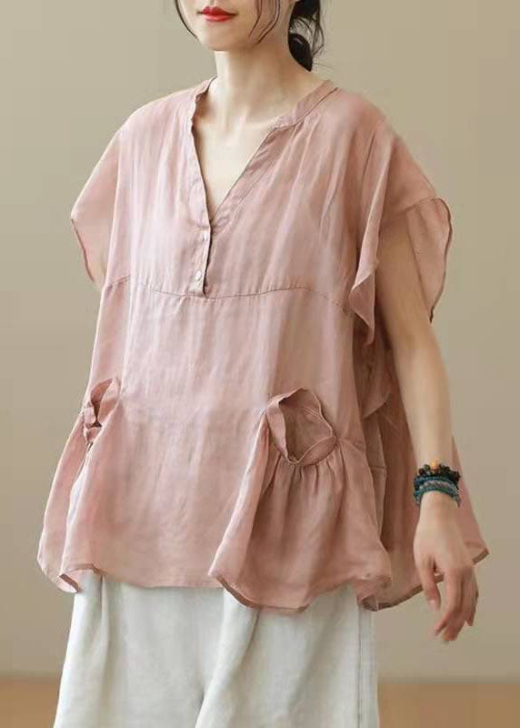 Chic Black V Neck Patchwork Fall Shirt Top Short Sleeve