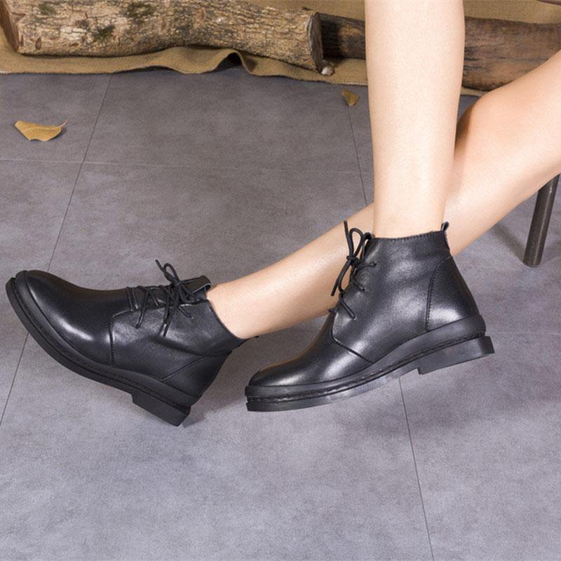 Chocolate Cowhide Leather Cross Strap Martins Boots - SooLinen