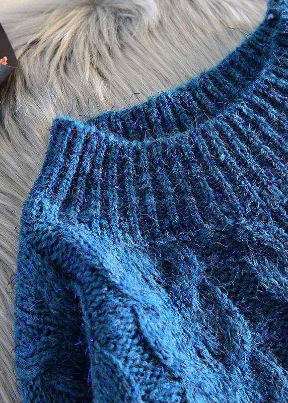 Cute blue Sweater outfits Street Style thick o neck baggy knit dresses - SooLinen