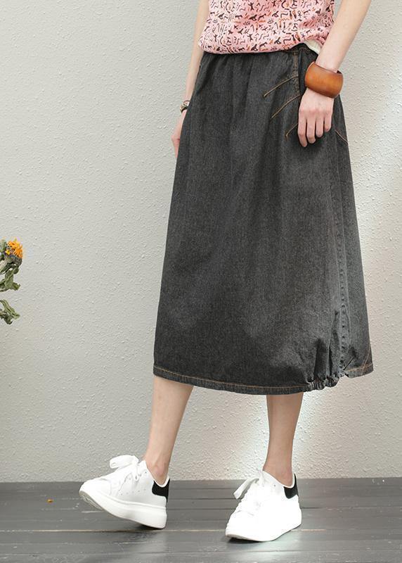Elastic waist mid-length half-length denim skirt loose loose wild A-line skirt - SooLinen