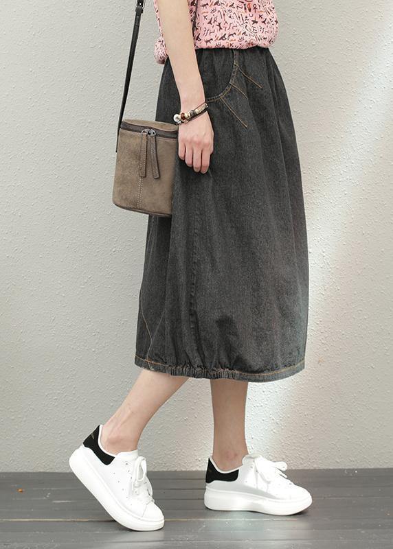 Elastic waist mid-length half-length denim skirt loose loose wild A-line skirt - SooLinen