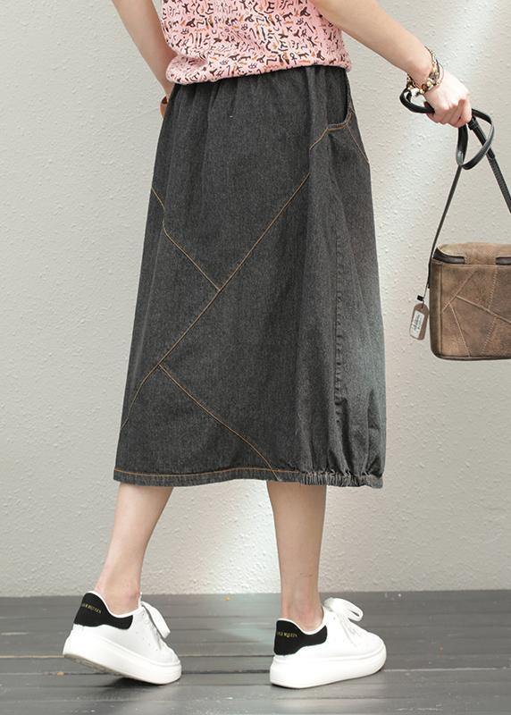 Elastic waist mid-length half-length denim skirt loose loose wild A-line skirt - SooLinen