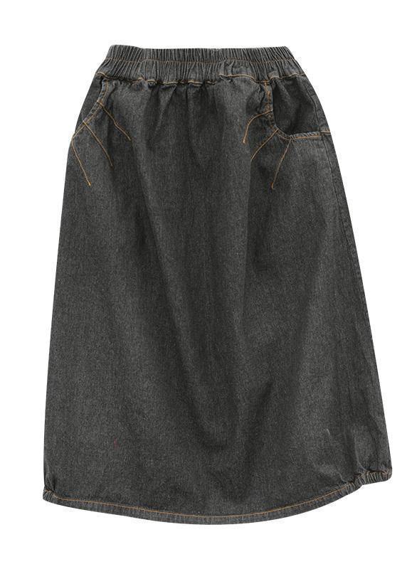 Elastic waist mid-length half-length denim skirt loose loose wild A-line skirt - SooLinen