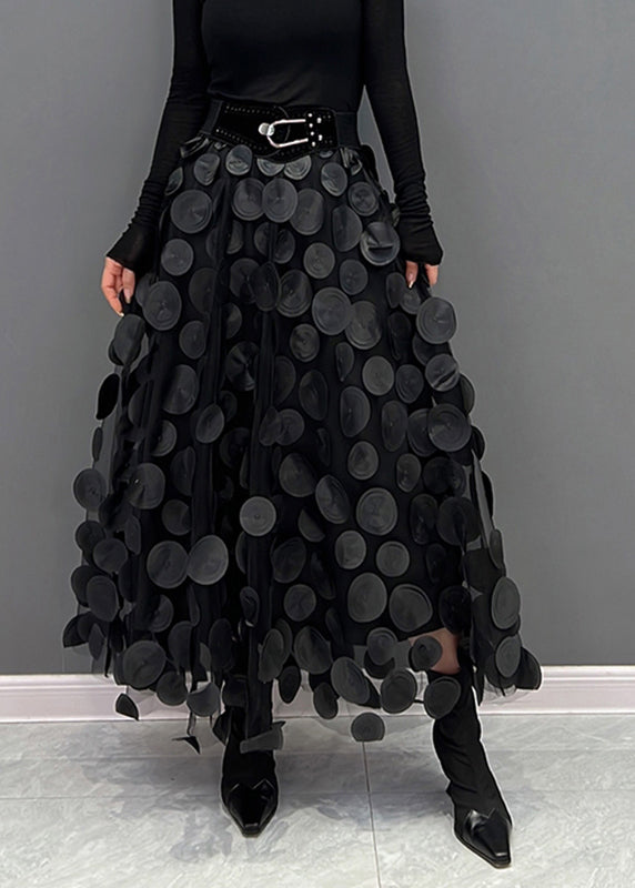 Elegant Khaki Dot Patchwork Tulle Skirt Fall