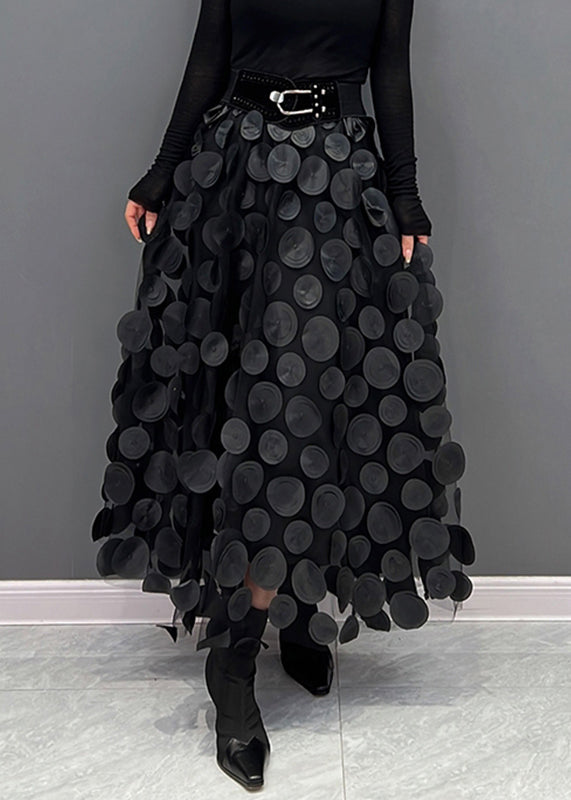 Elegant Khaki Dot Patchwork Tulle Skirt Fall