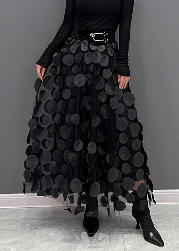 Elegant Khaki Dot Patchwork Tulle Skirt Fall