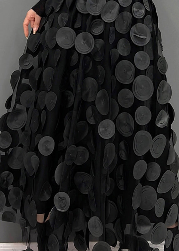 Elegant Khaki Dot Patchwork Tulle Skirt Fall