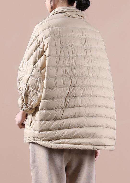 Fine khaki down coat trendy plus size snow jackets lapel pockets women winter outwear - SooLinen