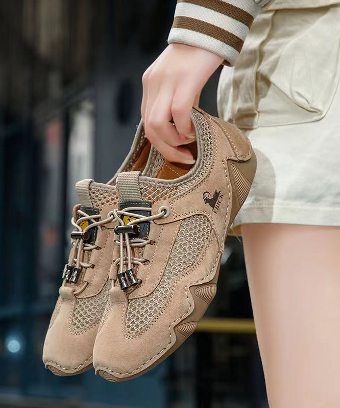 Khaki Breathable Mesh Women Sport Flat Shoes For