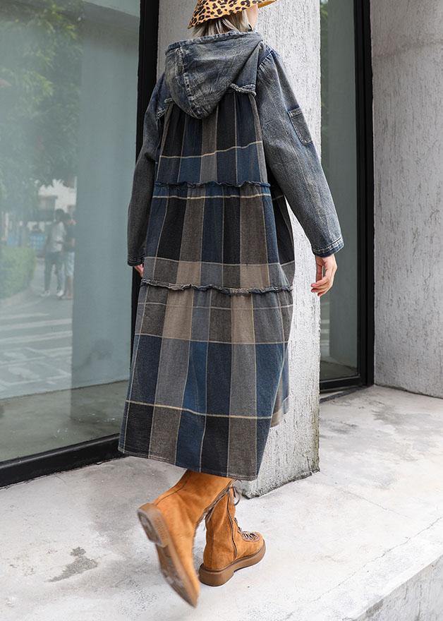 Modern patchwork linen cotton clothes For Women hooded Robe fall Dress - SooLinen