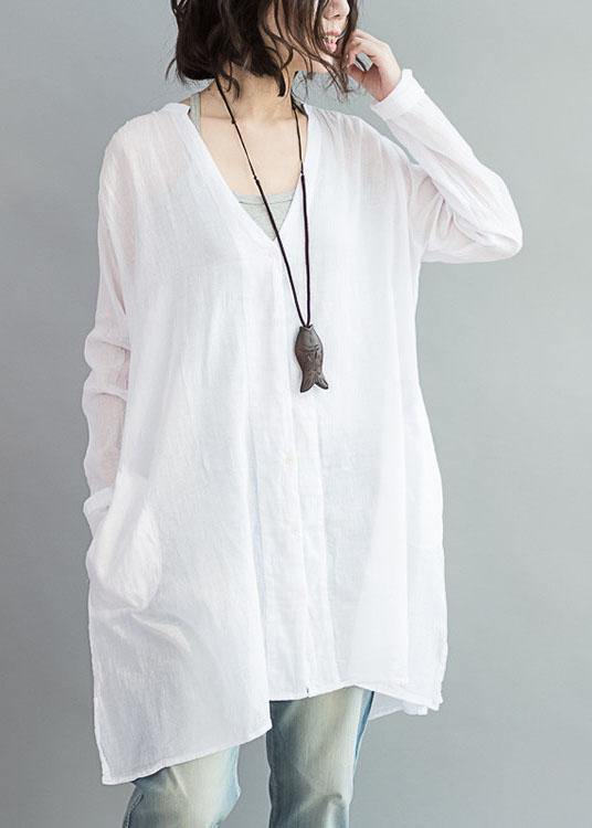 Modern white cotton clothes For Women v neck Art summer shirts - SooLinen