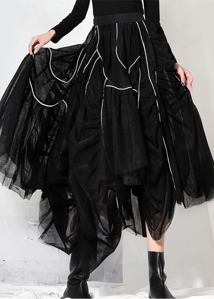 Natural Black Cinched Striped Skirts Summer - SooLinen