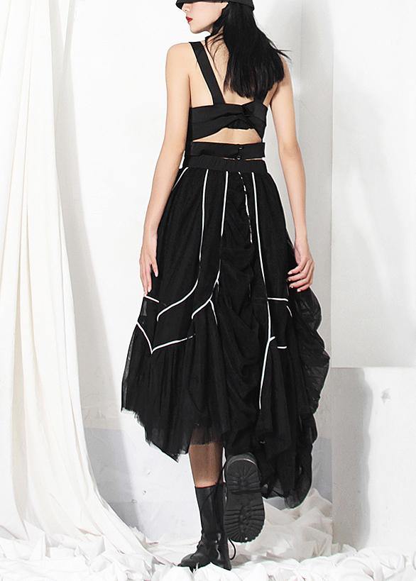 Natural Black Cinched Striped Skirts Summer - SooLinen
