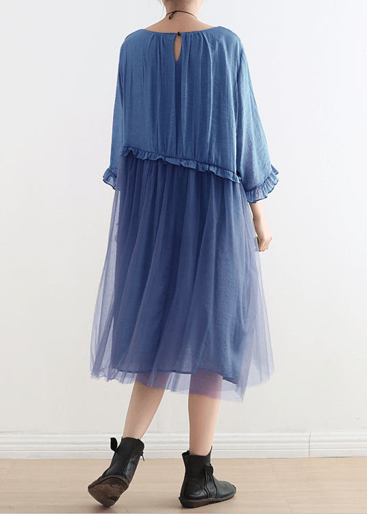2025 Blue-green leaves Tull Maxi dresses patchwork chiffon Summer Dresses