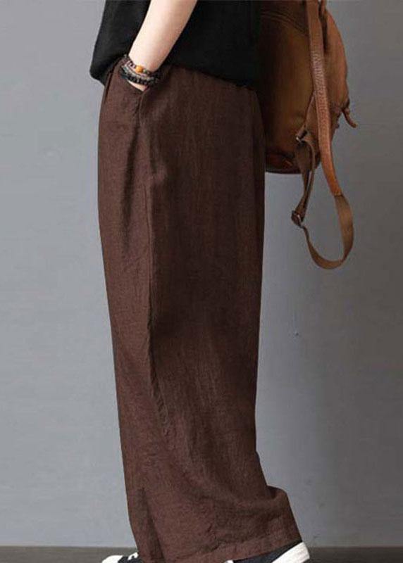 Women High Elastic Waist Loose Solid Wide Leg Pants - SooLinen