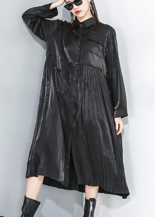 Women Long Sleeve Lapel Collar Loose Casual Oversize Midi Dresses - SooLinen