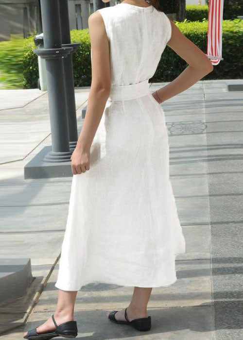 Women Solid Color Sleeveless V-Neck Back Zipper Pocket Dress