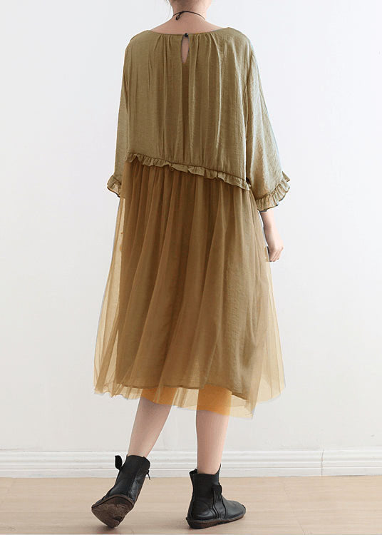 2025 Blue-green leaves Tull Maxi dresses patchwork chiffon Summer Dresses