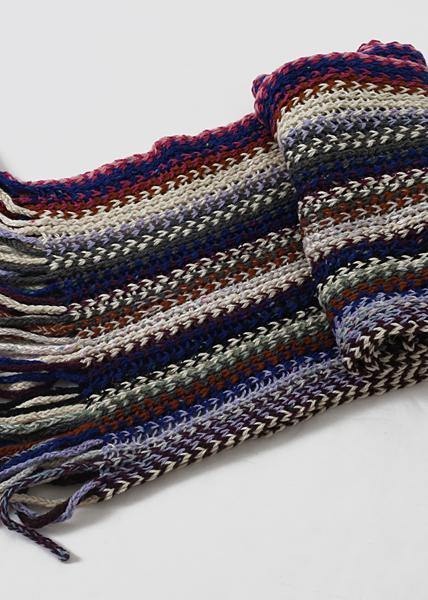 new women rainbow striped knit scarf tassel vintage warm scarves - SooLinen