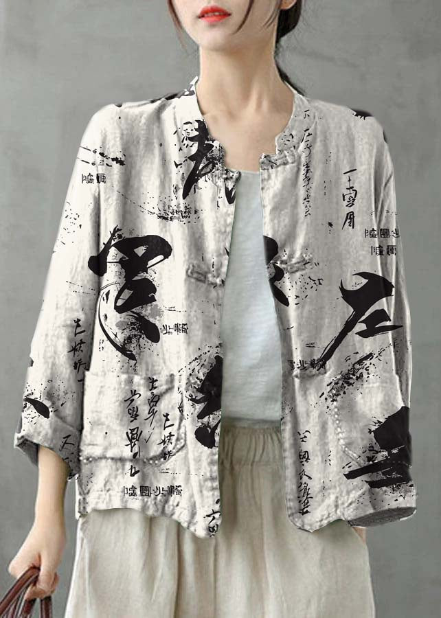 Boutique Green Stand Collar Embroideried Patchwork Linen Coat