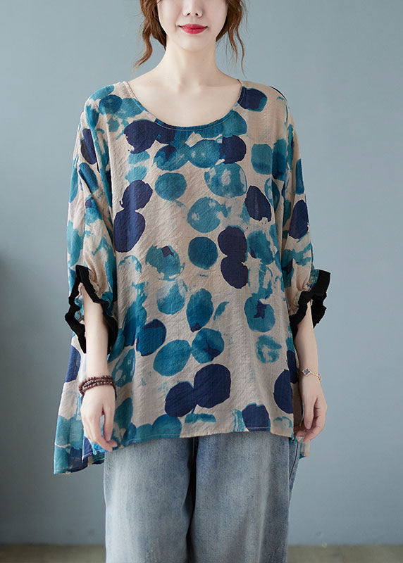 Chic Blue Bat wing Sleeve asymmetrical design Top