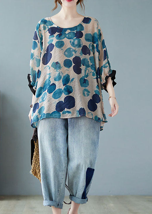 Chic Blue Bat wing Sleeve asymmetrical design Top
