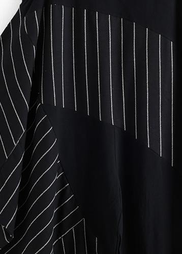Chic trousers oversized black striped Wardrobes sleeveless asymmetric jumpsuit pants - SooLinen