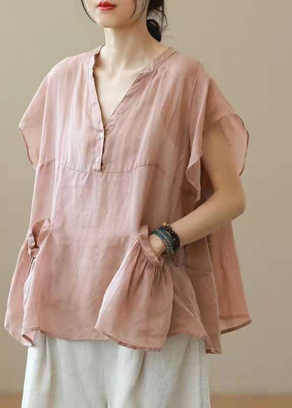 Chic Black V Neck Patchwork Fall Shirt Top Short Sleeve