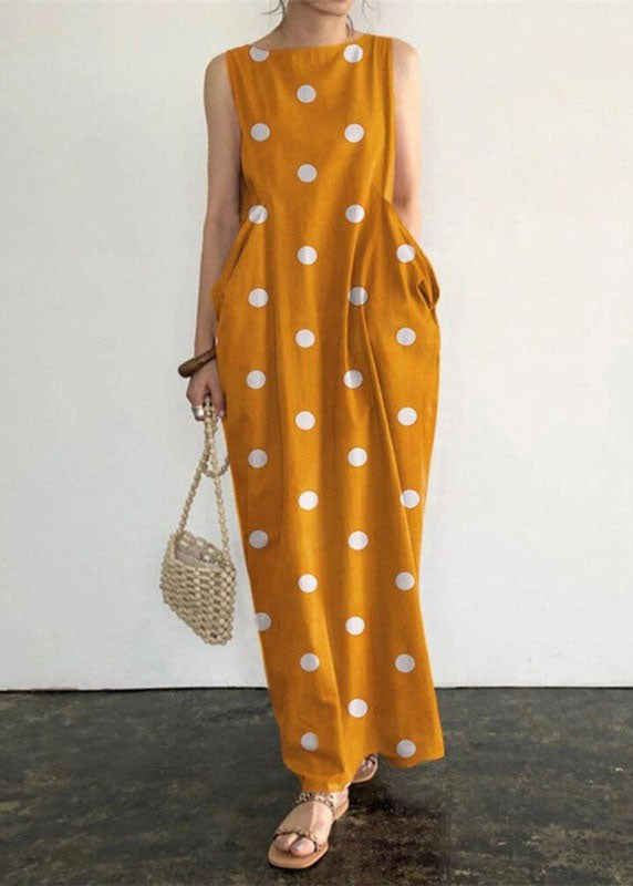 Grace Black Dot Print Pockets Long Dresses Sleeveless