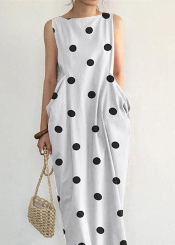 Grace Black Dot Print Pockets Long Dresses Sleeveless