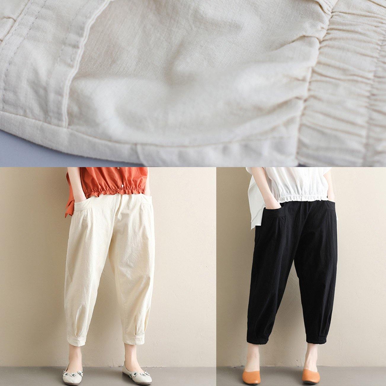 Elegant black Jeans  elastic waist asymmetric Fabrics casual pants - SooLinen