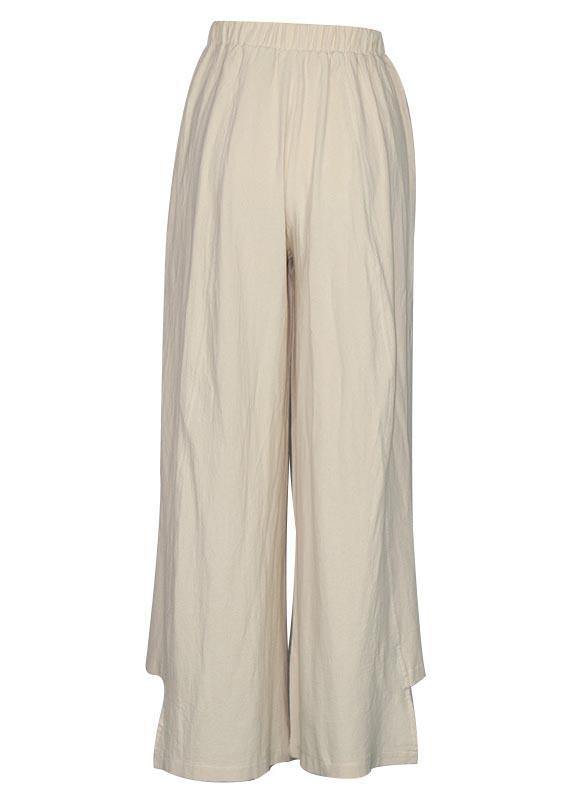 Handmade Khaki Print Dandelion Wide Leg Pants Summer Cotton Linen - SooLinen