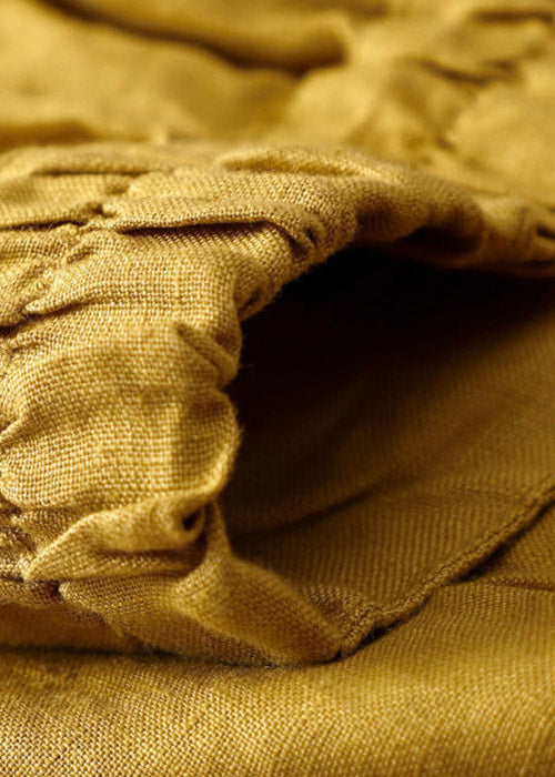 Unique Yellow Pockets Elastic Waist Linen Pants Summer