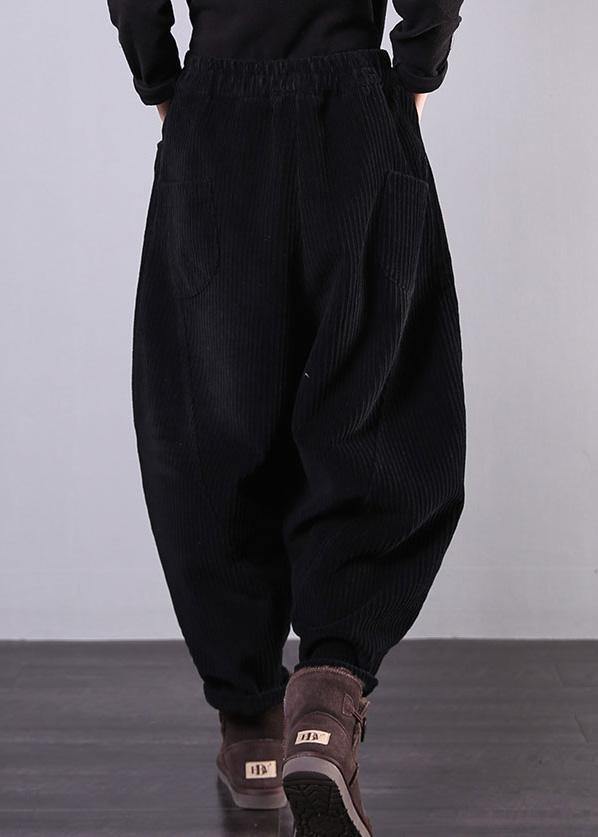 Unique black trousers oversized fall Corduroy pockets Cotton women trousers - SooLinen