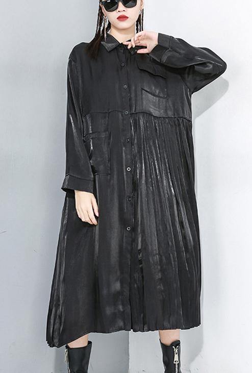 Women Long Sleeve Lapel Collar Loose Casual Oversize Midi Dresses - SooLinen