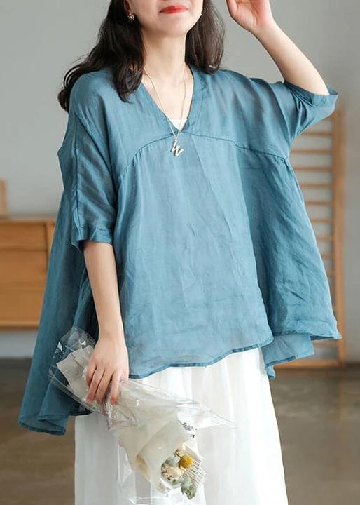 Women Orange Ramie Lace-up Pure Color Irregular Casual T-shirt - SooLinen